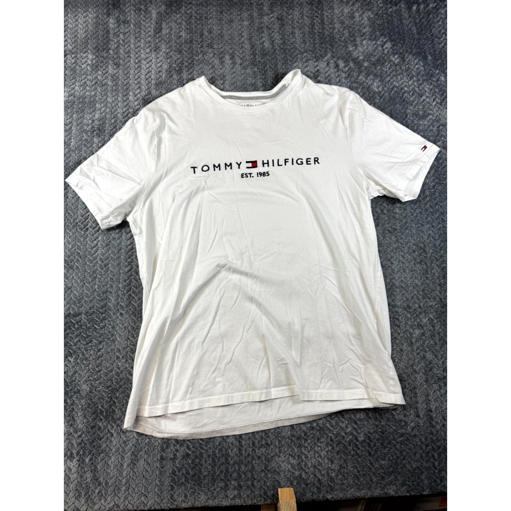 Tommy‎ Hilfiger T-Shirt Mens XL White Knit Cotton Embroidered Logo Regular Fit